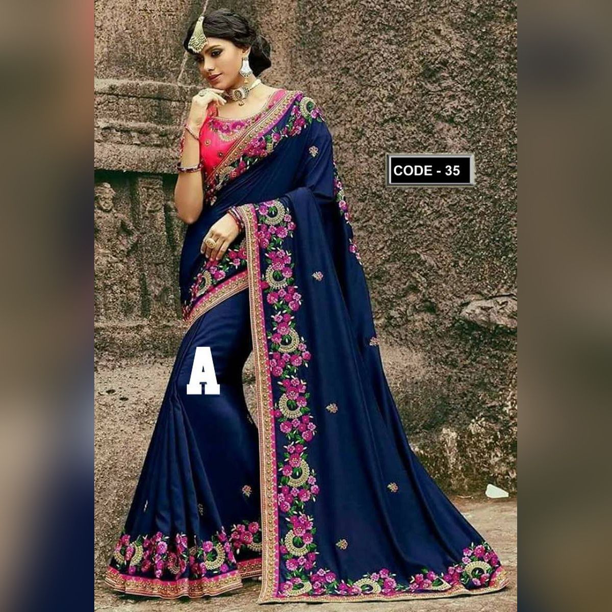 Blue New Indian Georgette Exclusive Design Saree For Women 35 A - Sharee For Women