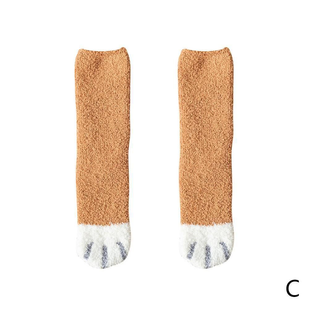 Autumn and Winter Cat Claws 1 Pair of Plush Coral Fleece Cute Sleeping Floor Thick Female Warm Tube Socks Socks Sleep Socks V3W3