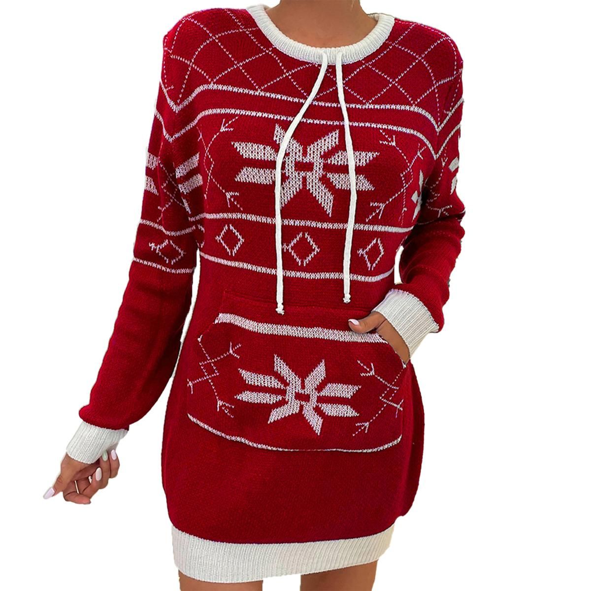 Pullover Dress Elastic Christmas Themed Pullover Sweater Dress