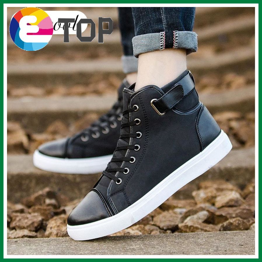 Fashion Men Casual High Top Sneakers Shoes Oxfords Leather Shoes Lace-up Autumn Winter