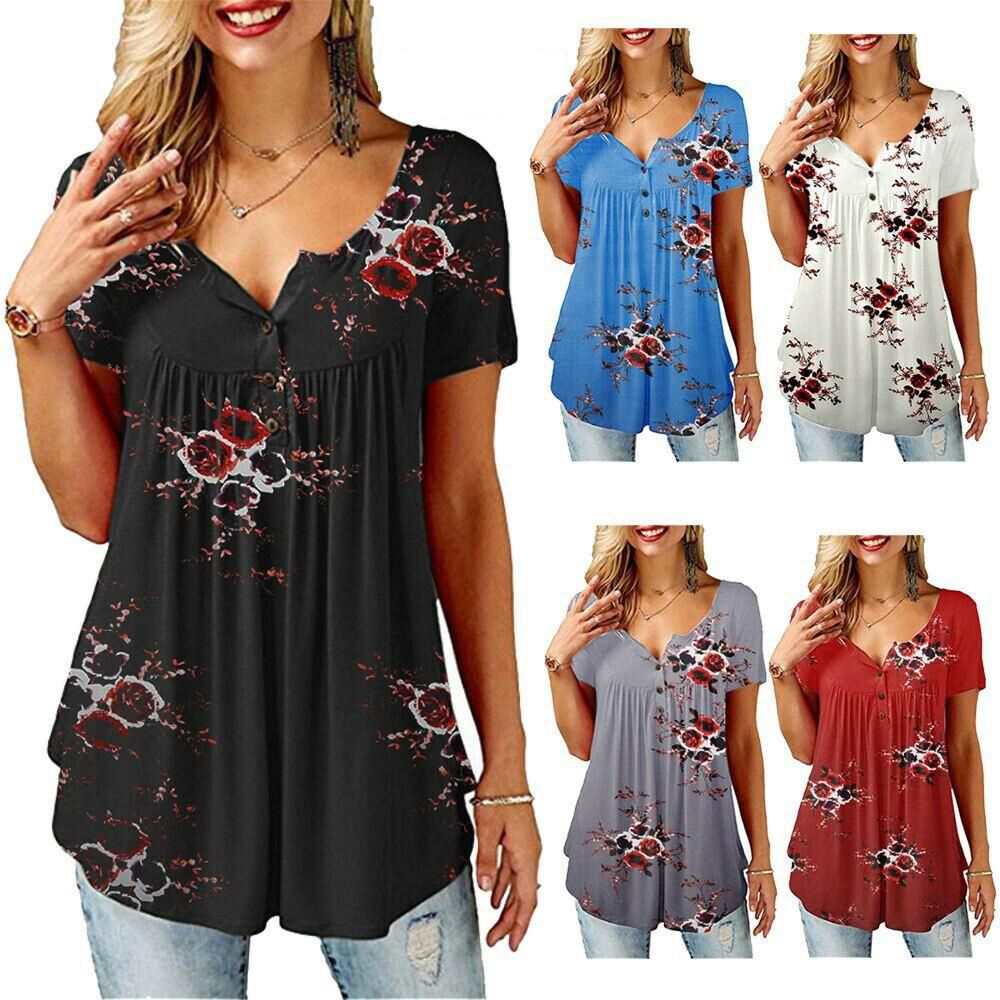 Wanita Lengan Pendek Longgar T Shirts Fashion Wanita Musim Panas Kasual Blus Atasan Kaus