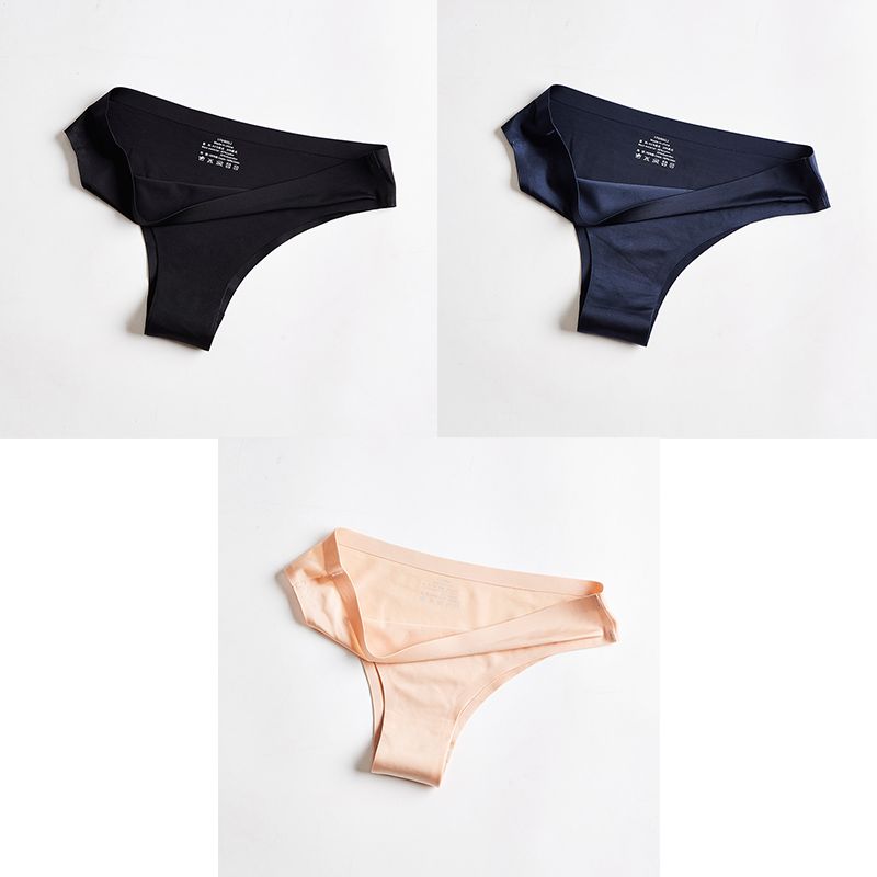 3PCS/Set Women's Soft Seamless Panties for Girls & Women Ice Silk Solid Female Underwear Low-Rise Breathable Thongs
