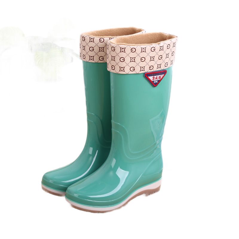 Rain shoes women high-barrel rain boots ladies medium long tube water boots water shoes thick soleplus plus velvet waterproof waterproof warm rubber shoes cover shoes