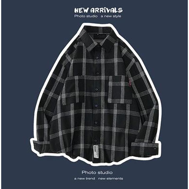 RUIHUO Plaid Casual Shirts For Men Clothing Black Plaid Shirt Men Long Sleeve Shirt For Men Fasion M-5XL 2021