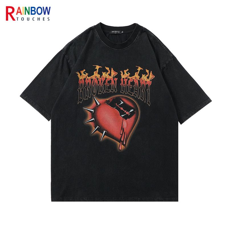 Rainbowtouches 2022 Half-Sleeve T-Shirt Uni High Street Vintage Graffiti Loose Casual T-shirts Street Fashion Hop