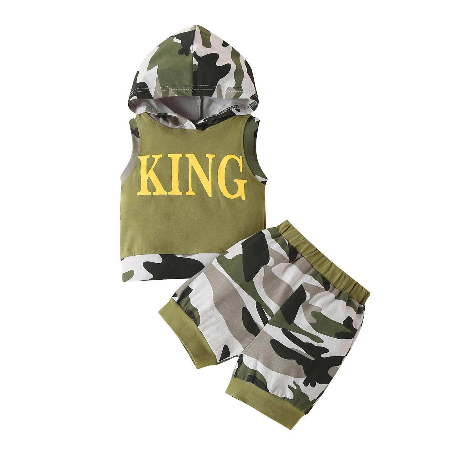 Kids Fashion 2-piece Outfit Set Sleeveless Hooded Tops+Shorts Set for Children