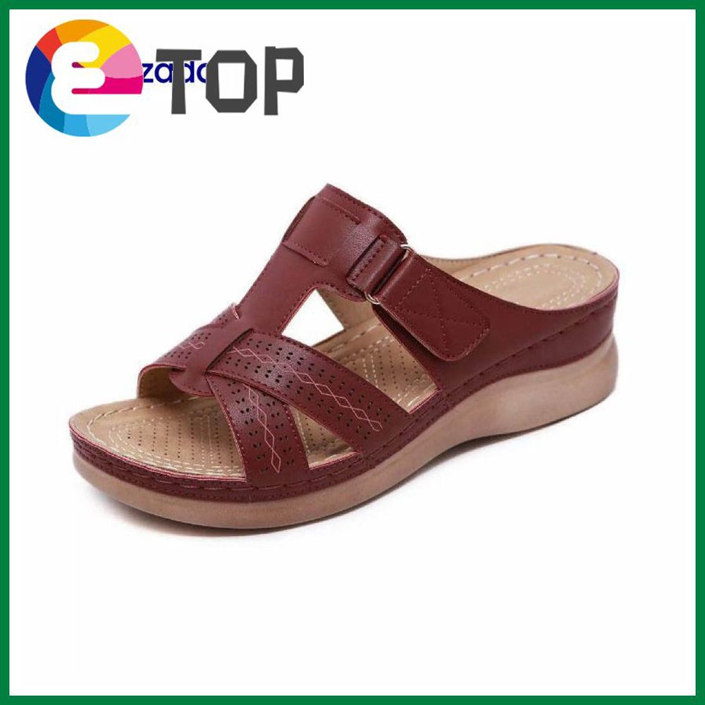 Women Wedge Sandals Retro Light Carved Hollow Open Toe Sandal Ladies Buckle Strap Vintage Anti-slip Slippers