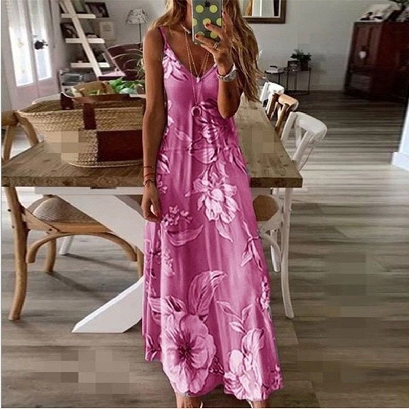 Women Dress Summer 2021 Casual Sleeveless vestido Solid Beach Long Dress Round Neck Sling Cheap Wholesale Women Clothes