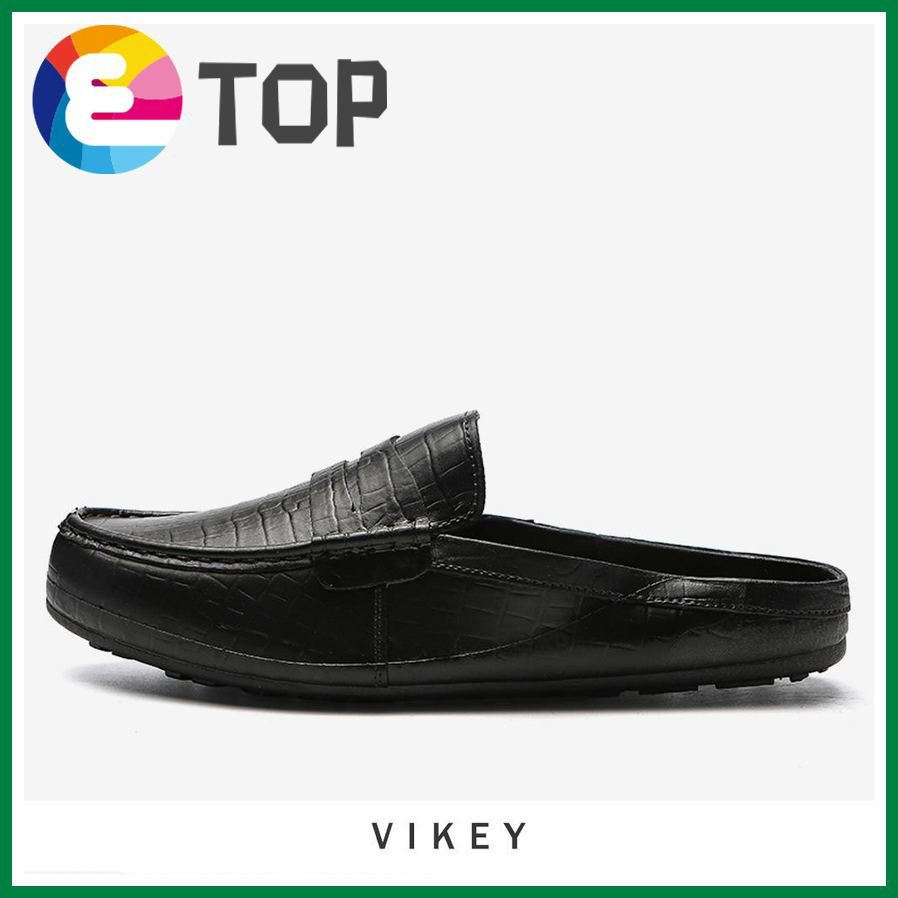 Vikey Men's Leather Shoes Half Loafers Casual Driving Shoes Slip on Flat Shoes for Men Kasut Lelaki (Black,Brown,White)