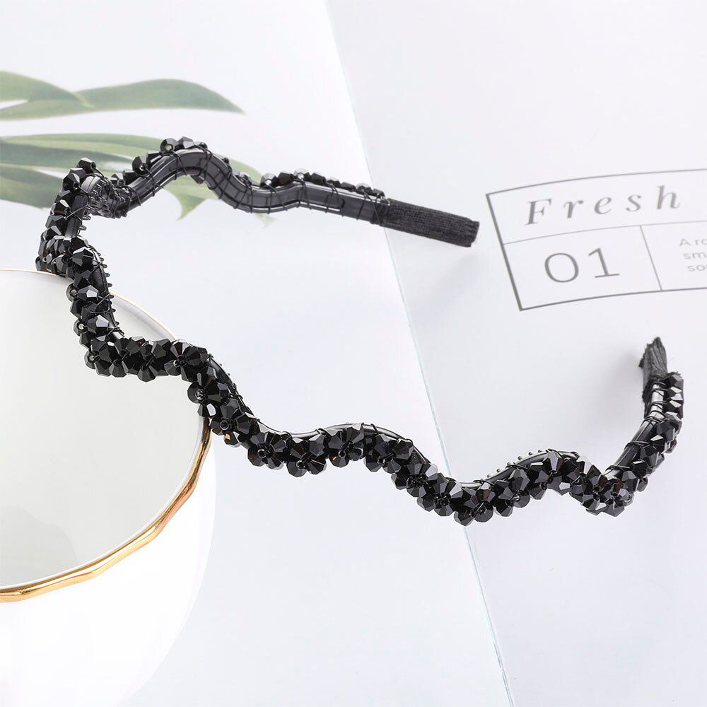 Haimiekang Retro Beaded Hairband Shiny Women Headband Hair Accessories Wide Simple Crystal Hair Hoop Head Band Girls Hairbands