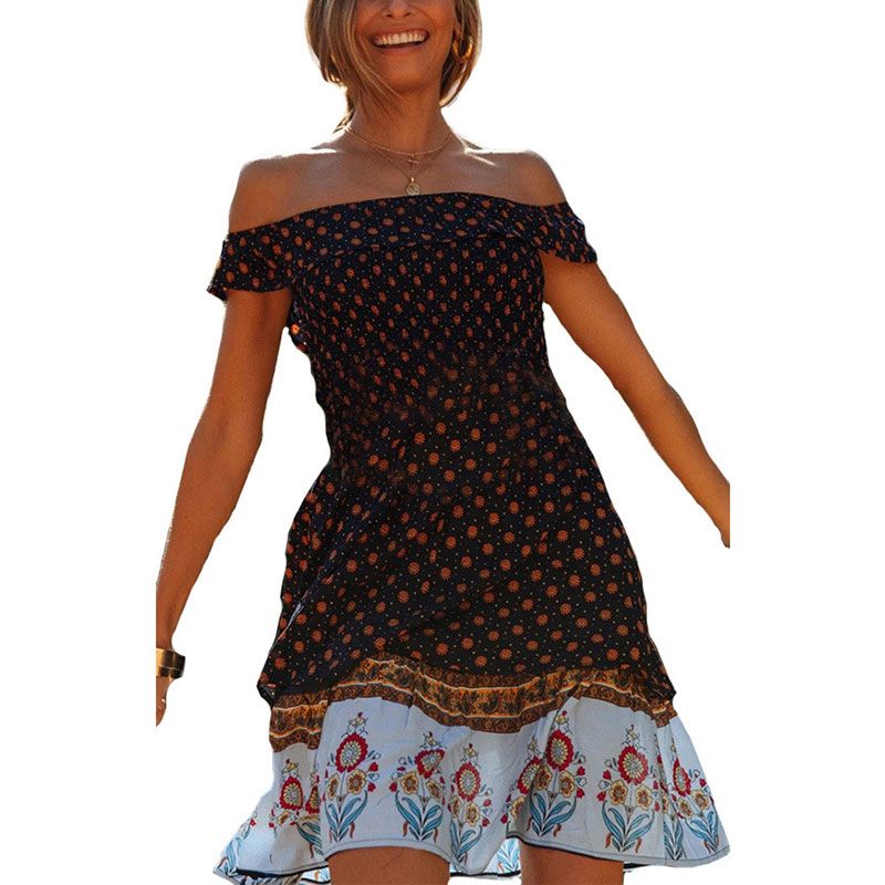 Off-the-Shoulder Dress for Women, Sexy Butterfly Sleeve Strapless Flared A-Line Mini Dress, Off Shoulder Ruffle Beach Dress