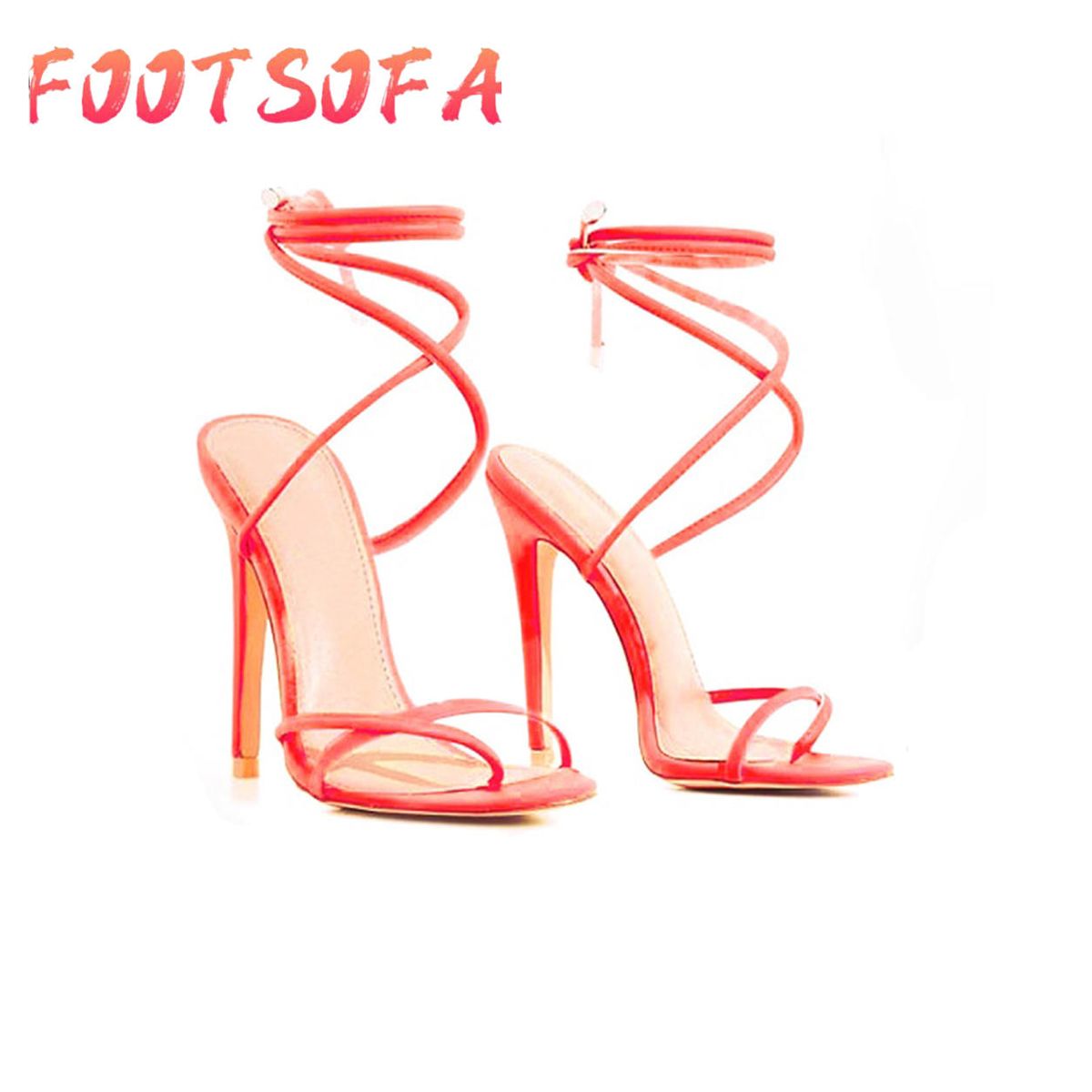 Hot European Summer Sandals Candy Color Point Toe Lace Ankle Strap Party High Heels Pumps 11.5cm High Thin Heel Sandals Lady
