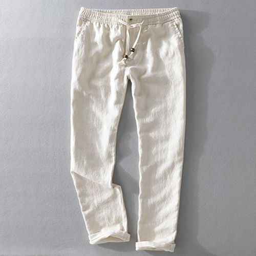 7409 Men Spring And Autumn Fashion Japan Style Vintage Linen Solid Color Straight Pants Male Casual White Pants Trousers