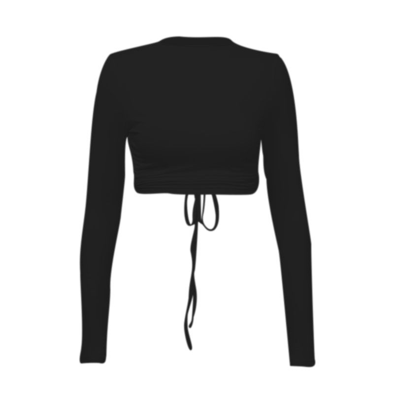 Women's Backless Crop Tops,  Long Sleeve Round Neck Solid Color Tie Back T-Shirts