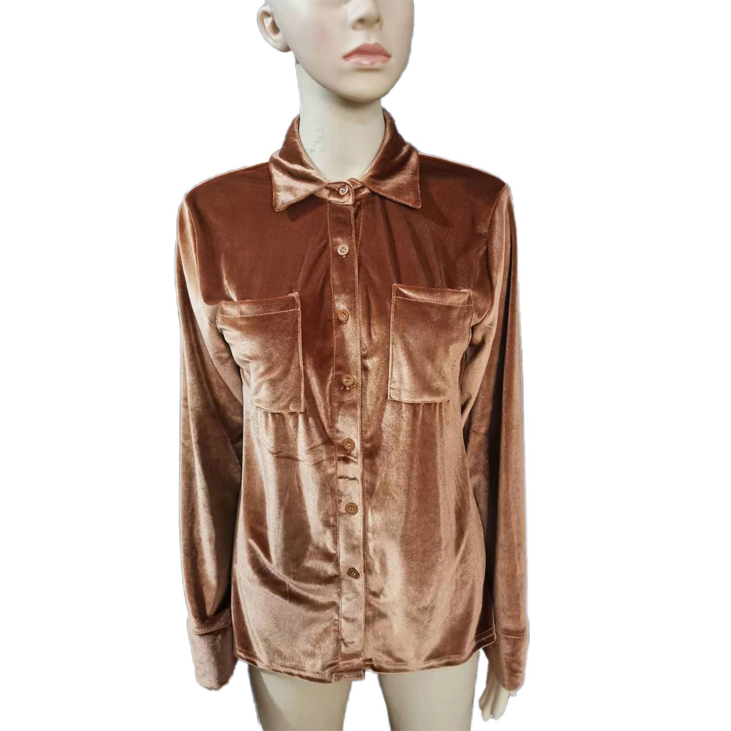 Lady Top Super Soft Lady Turn-down Collar Solid Sweatshirt Top