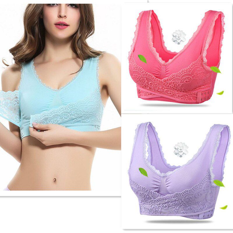 Women  Lingerie Lace Bras Solid Color Cross Side Buckle Wireless Push up Sports Underwear Breathable Sleep Bra