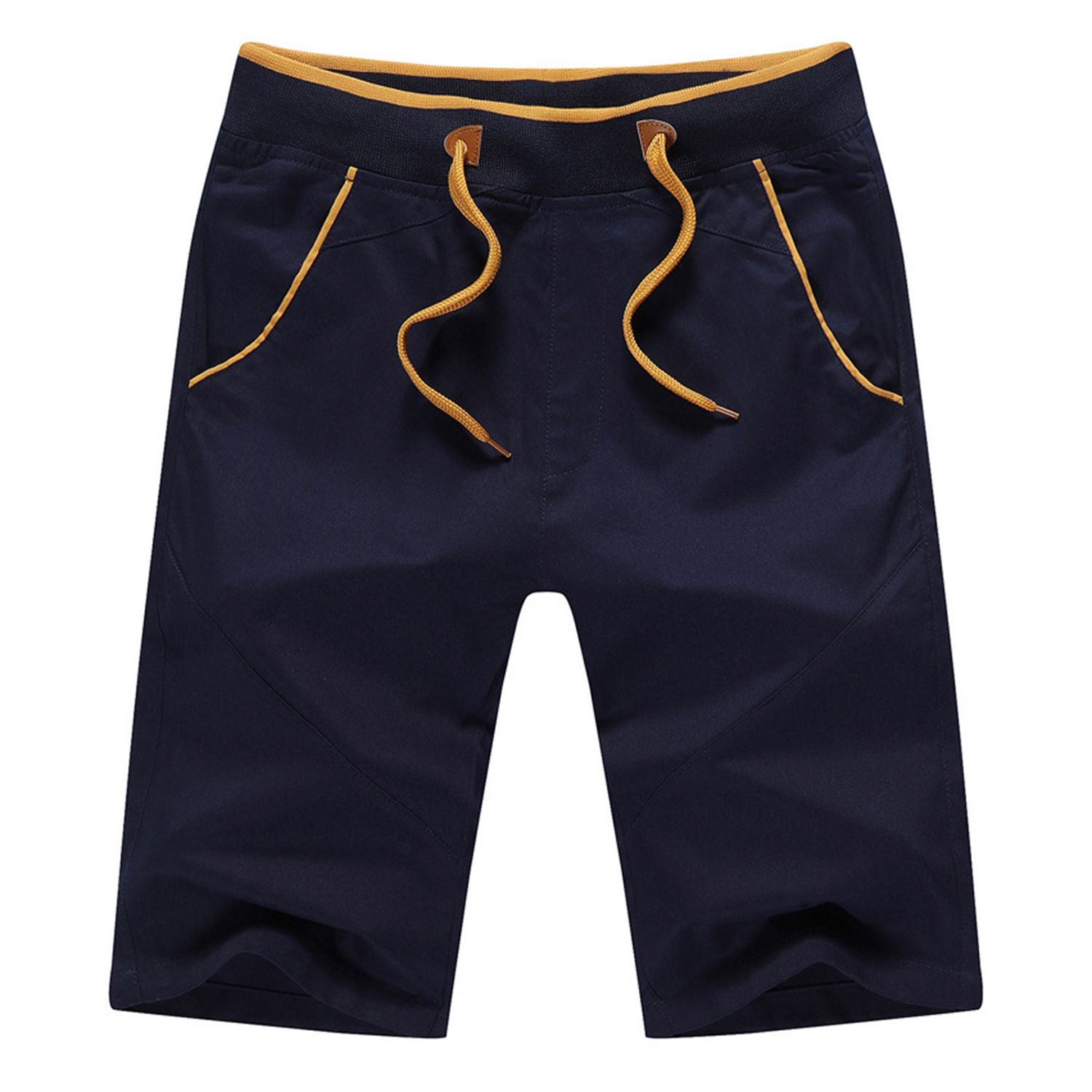 Solid Color Sports Shorts Knee Length Men Drawstring Multi Pockets Training Shorts Streetwear