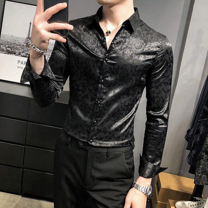 British Style Digital Print Business Gentlemen Shirt Men Clothing 2021 Long Sleeve Formal Wear Casual Prom Tuxedo Dress 3XL-M