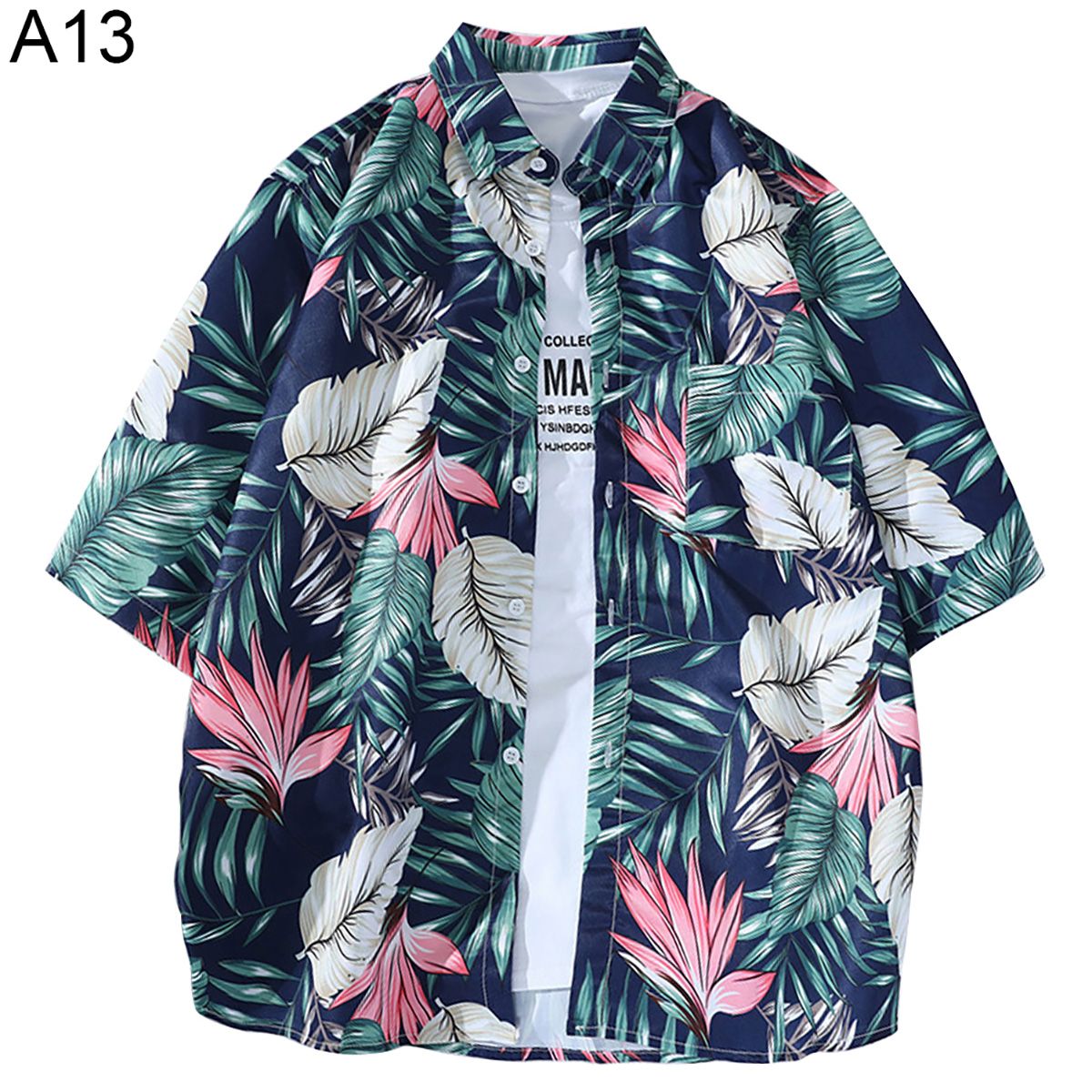 Men Summer Vintage Half Sleeve Turn Down Collar Button T-shirt Top with Pocket