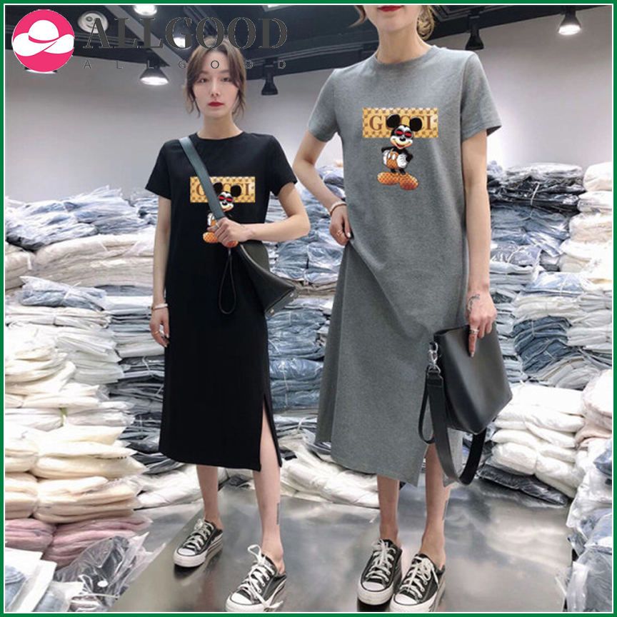 Plus size Dress summer cotton loose Daisy Dress Short Sleeve Casual Bottoming Black Tshirt Dresses O-Neck Korean Vestidos