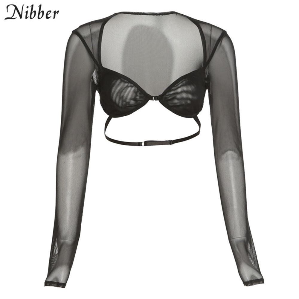 Nibber Y2K   Zebra Print Gothic T-Shirts Women Mesh See Through Long Sleeve Bandage Crop Tops 2021 Summer Tees Streetwear