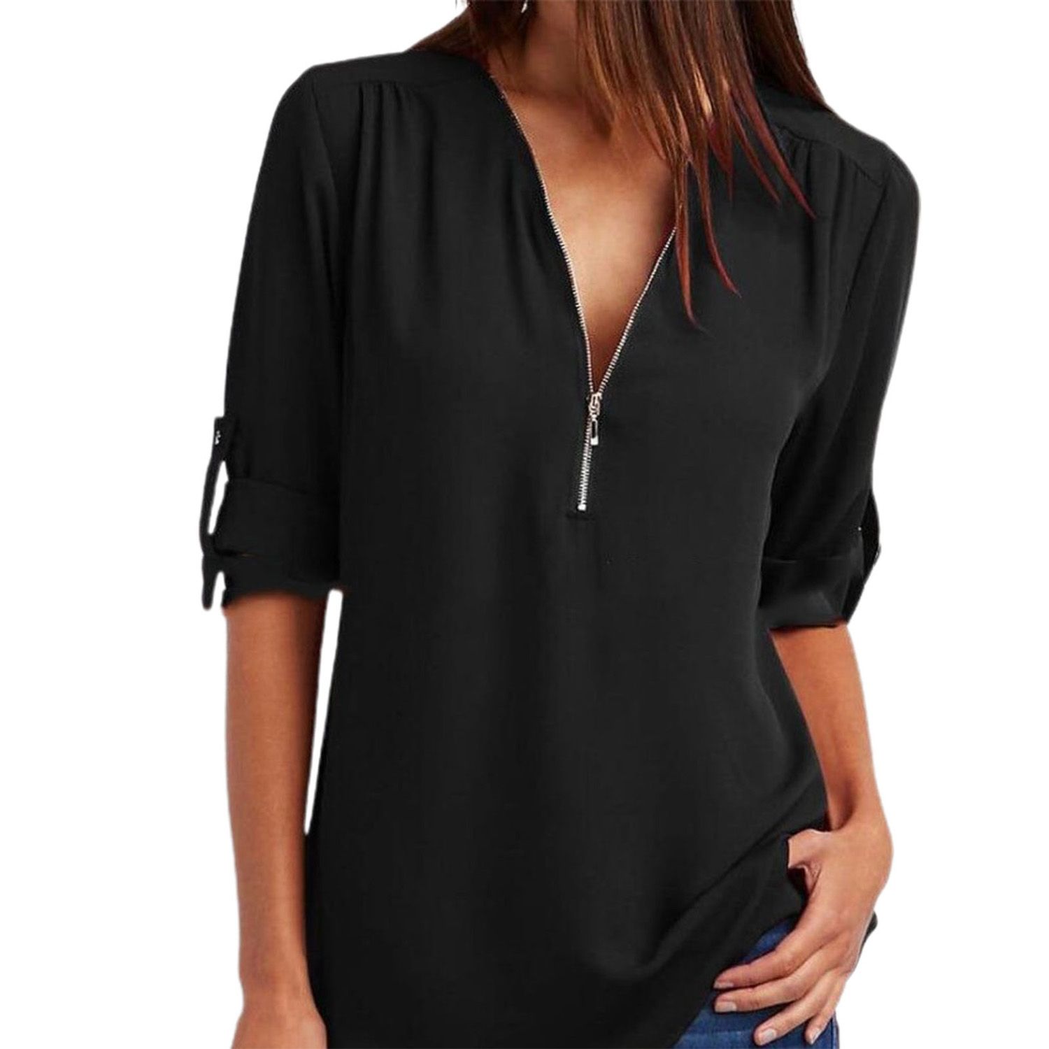 Pullover Pull Up Sleeves Tament Loose-fitting Blouse
