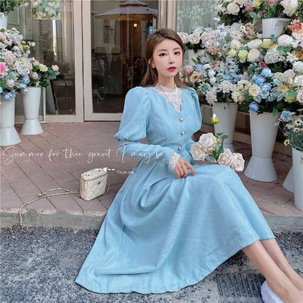 Solid Elegant Dress Women Winter Patchwork Lace Party Midi Dress Female Casual French Style Sweet Kawaii Korean Dress Women 2021
