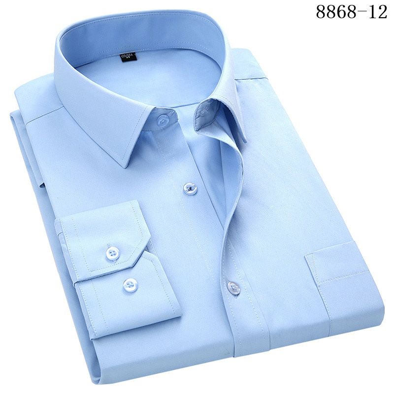 Men's Long Sleeve Shirt Dress Casual Solid Color Routine Fit Formal Business Male Social Shirts Pink White Blue Black 2021 New