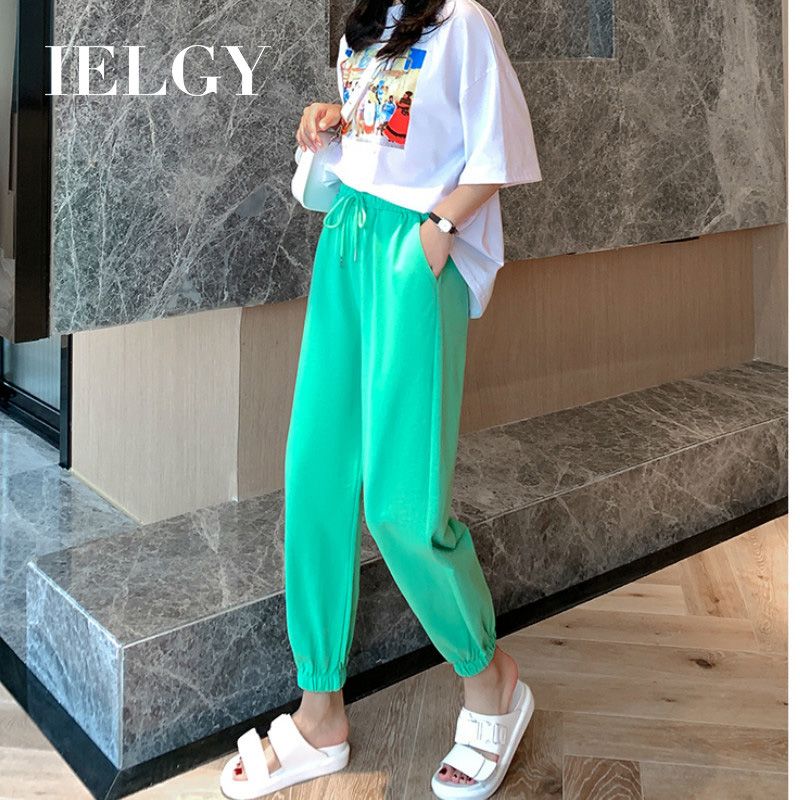 IELGY Sweatpants thin women's Harlan trousers Korean style loose high waist casual pants