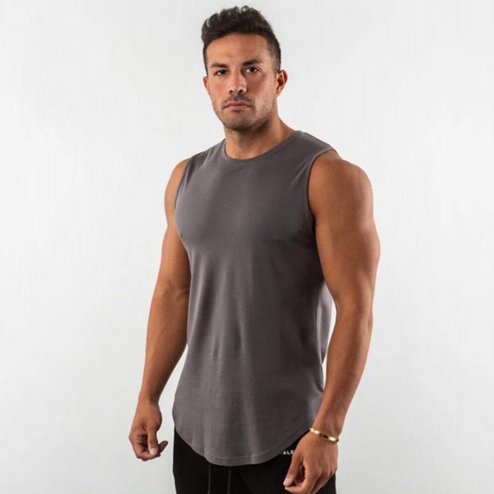 Solid Color Bodybuilding TaTops Men Gym Fitness Cotton Sleeveless Shirt Male Summer Casual Stringer Singlet Vest Undershirt
