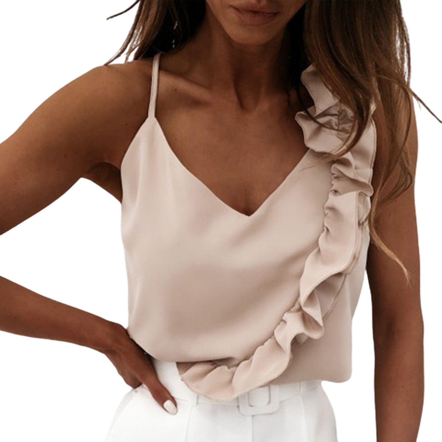 Women Shirt Pure Colors Spaghetti Strap Lady Blouse