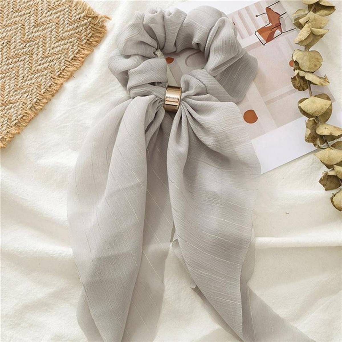 【ALLGOOD】Women Chiffon Bow  Ribbon Hair Scarf Elastic Scrunchie Rubber Rope Hair Tie