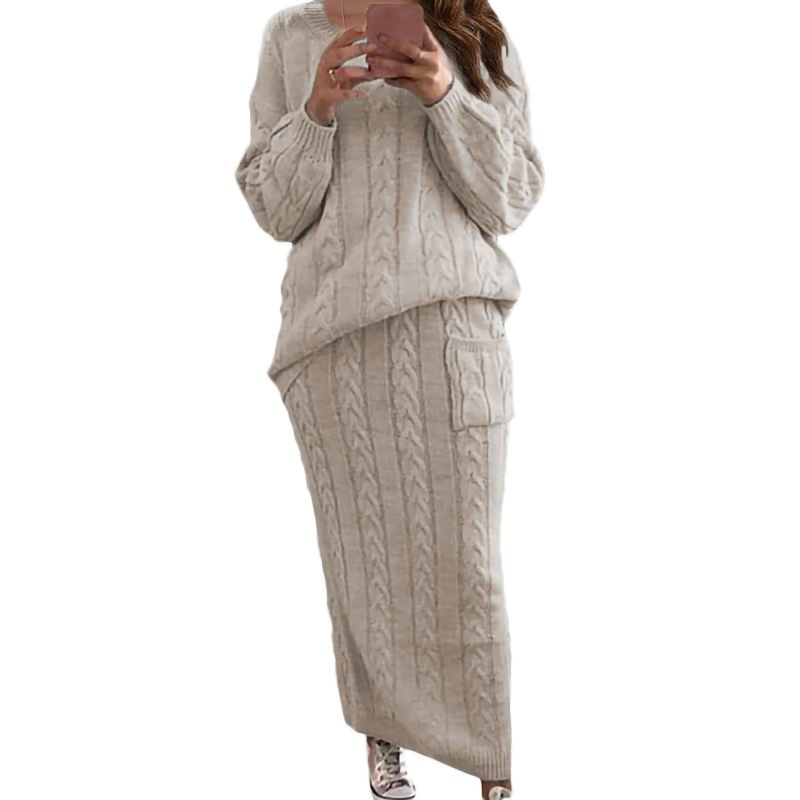 Sweater Suit Solid Color All Match Lady Suit