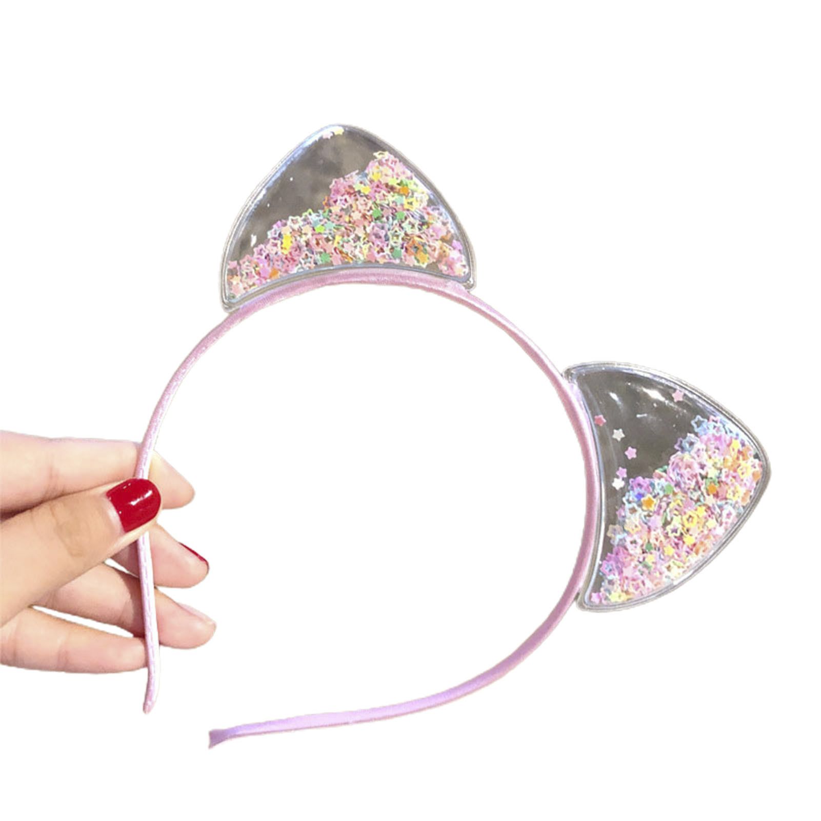 Lovely Cats Ear Crown Colorful Quicksand Princess Headband Hair Hoop Headwear for Daily Wear