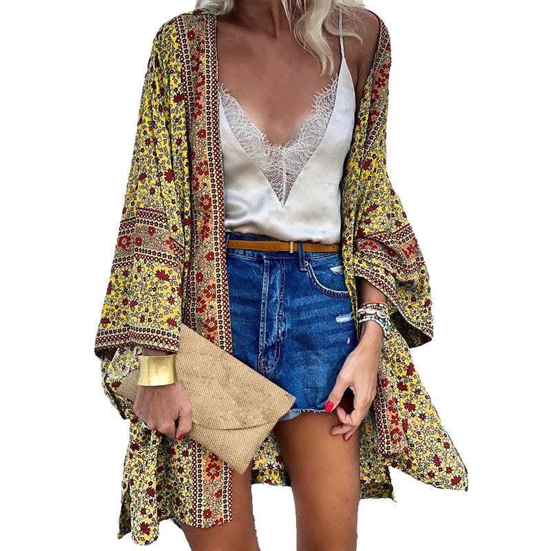 Cardigan Coat Skin-touch Bohemian Floral Printed Summer Cardigan