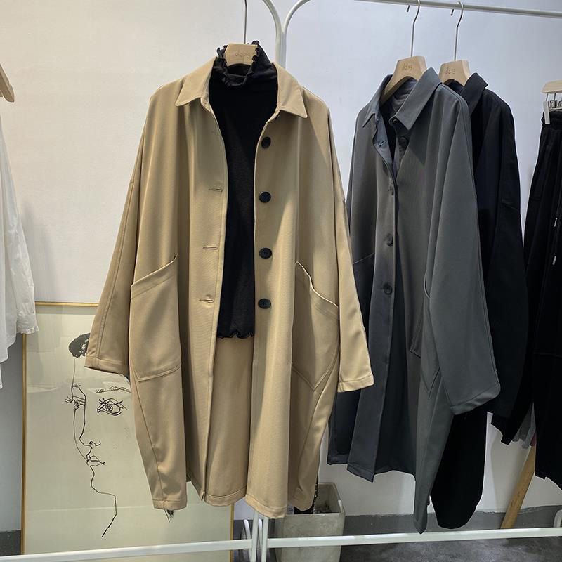 Women Trench Fashion Korean Style Oversize 3XL Casual Solid Coat Single ed Turn-down Collar A-line Simple Windbreaker Chic