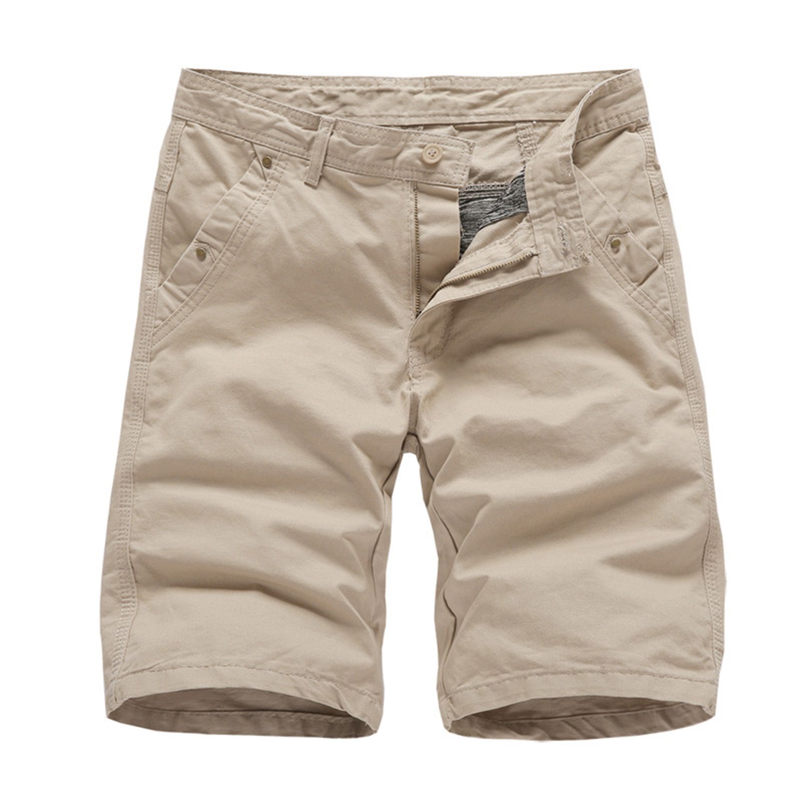 Casual Men Shorts Solid Color Multi Pockets Mid Rise Knee-length Straight Trousers for Work