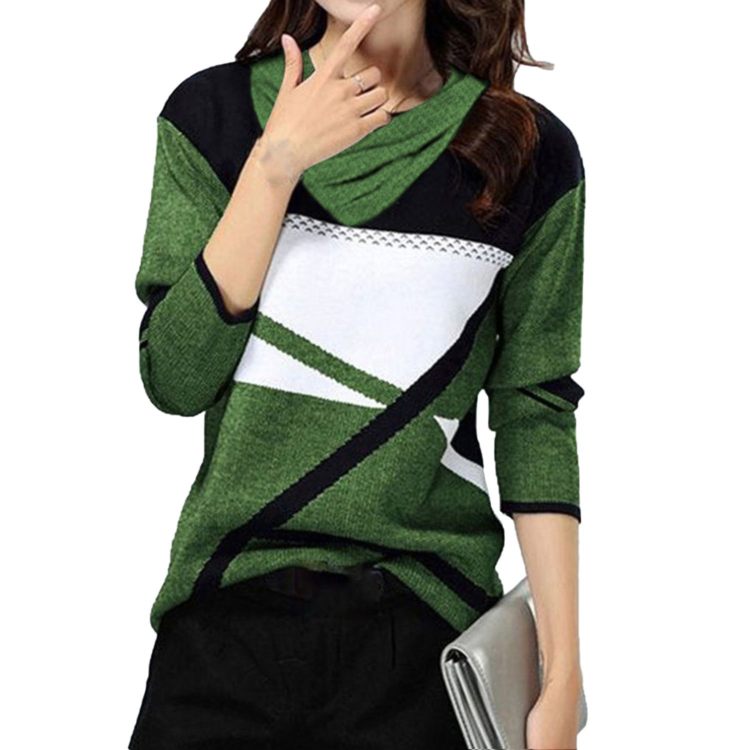 Autumn Blouse Contrast Colors Casual Women Shirt
