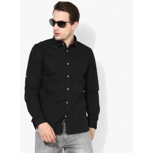 Black Cotton Long Sleeves Casual Shirt For Men