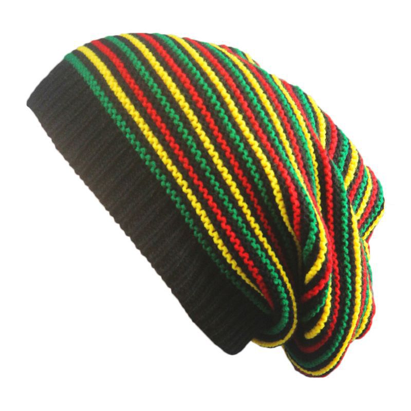 UniCrochet Wavy Fine Stripes Beanie Cap RainJamaica Flag Baggy Skull Hat F3MD