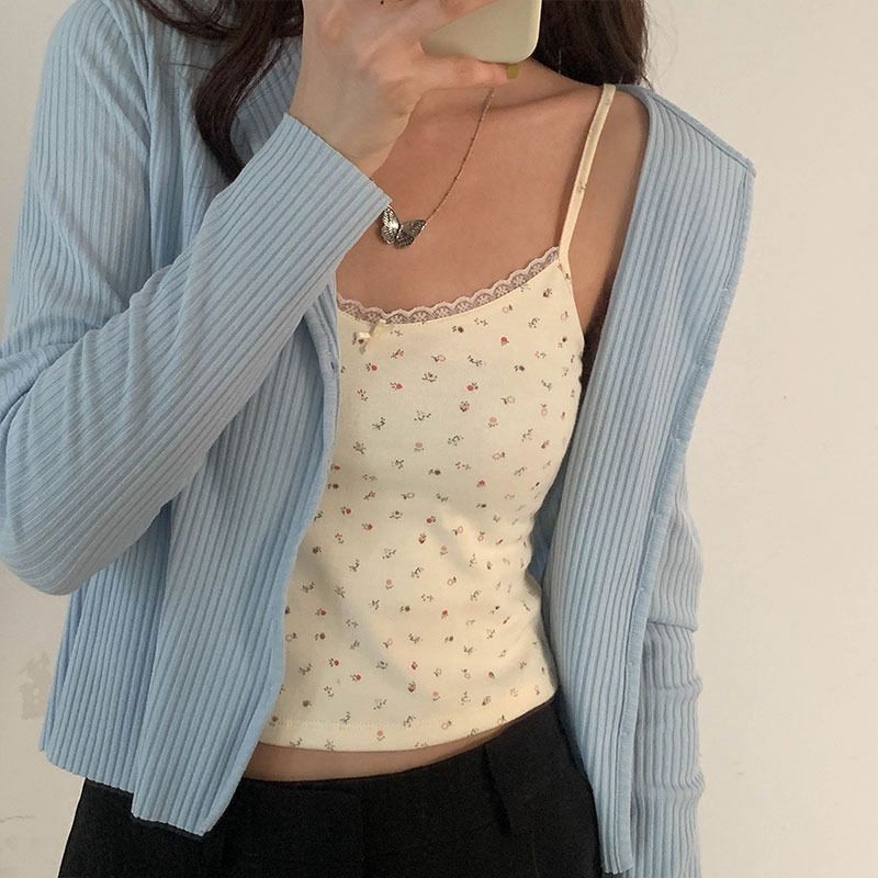 Yfashion Women  Vest Cotton Blend Lace Floral Print Small Camisole  Fit op color