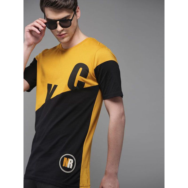 Black&Yellow Cotton Short Sleeve T-Shirt For Men