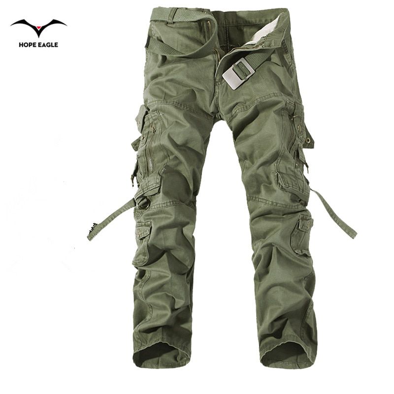 New Men Cargo Pants Army Green Big Pockets Decoration Mens Casual Easy Wash Autumn CottonTrousers Plus Size 42