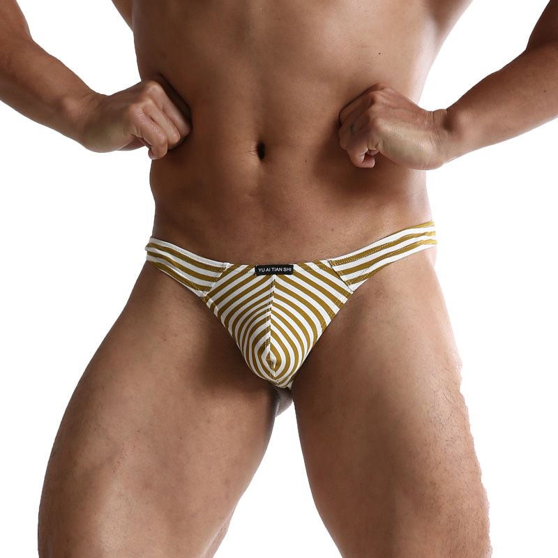 Mens G-Strings Sexy Low Rise Mens Thongs Striped Erotic  Pouch Panties  Briefs Jockstrap Men Cueca