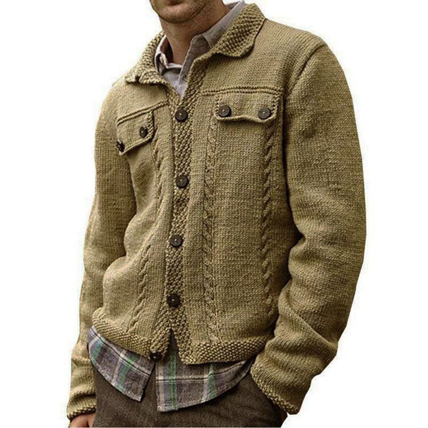 Men Sweater Single-Breasted Solid Color Men Knitted Cardigan