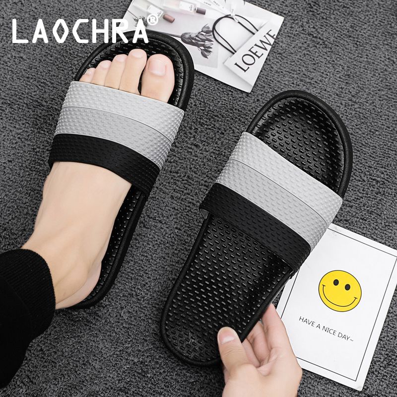 Hot Sole Slippers Men Non Slip Beach Shoes Stripe Home Slippers Sandal Fashion Korean Casual For Men Flats Big Size 45