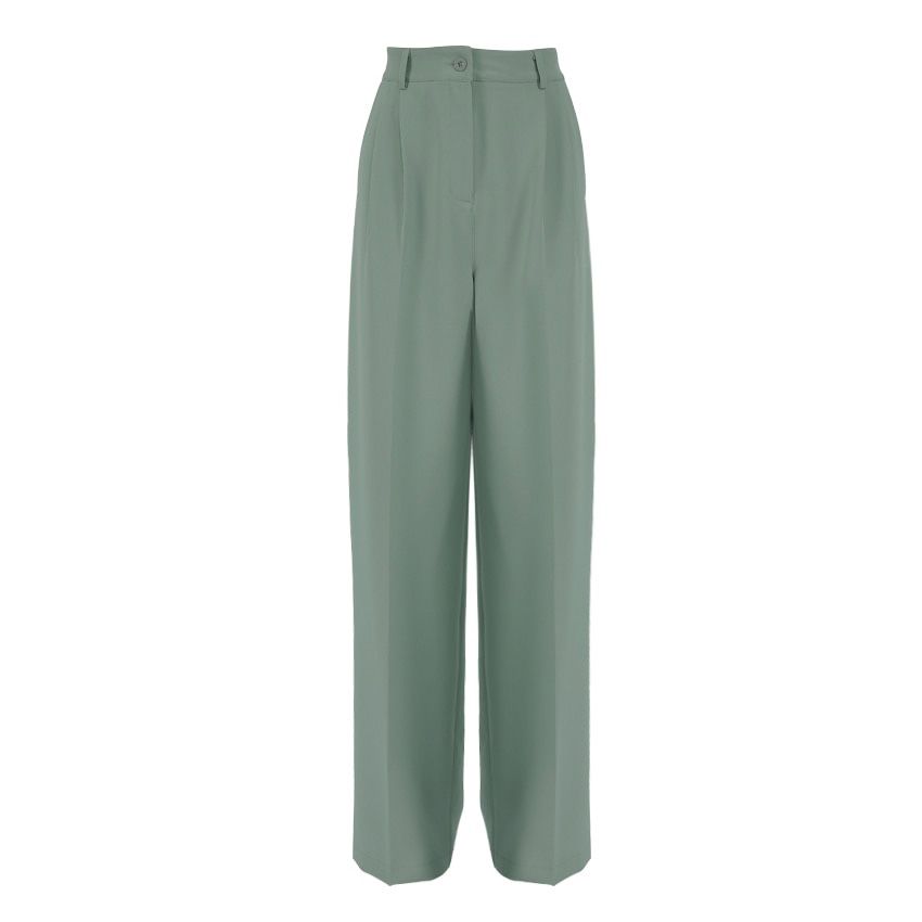 Blue Women High Waist Wide Leg Pants Ladies Casual Loose Casual Trousers Female Pleated Button Trousers Floor-Length
