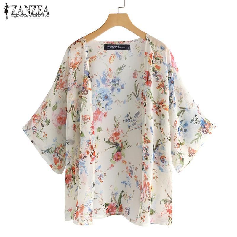 ZANZEA Womens Bohemia Floral Summer Beach Kimono Cardigan Coat Plus Size