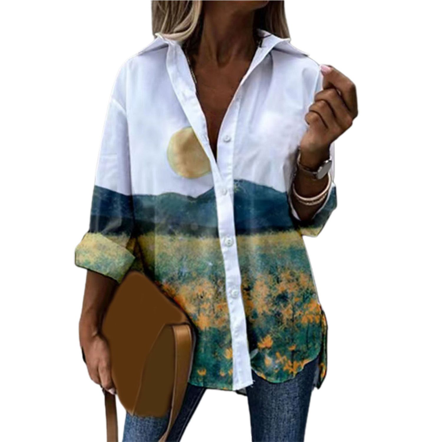 Women Shirt Attrtive Loose Women Large Size Long Sleeve Shirt