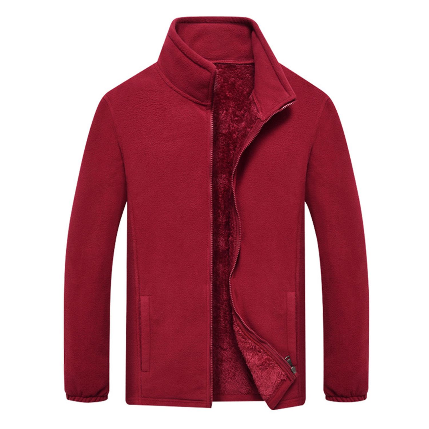 Fleece Jket Turtleneck Solid Color Cardigan Jket t